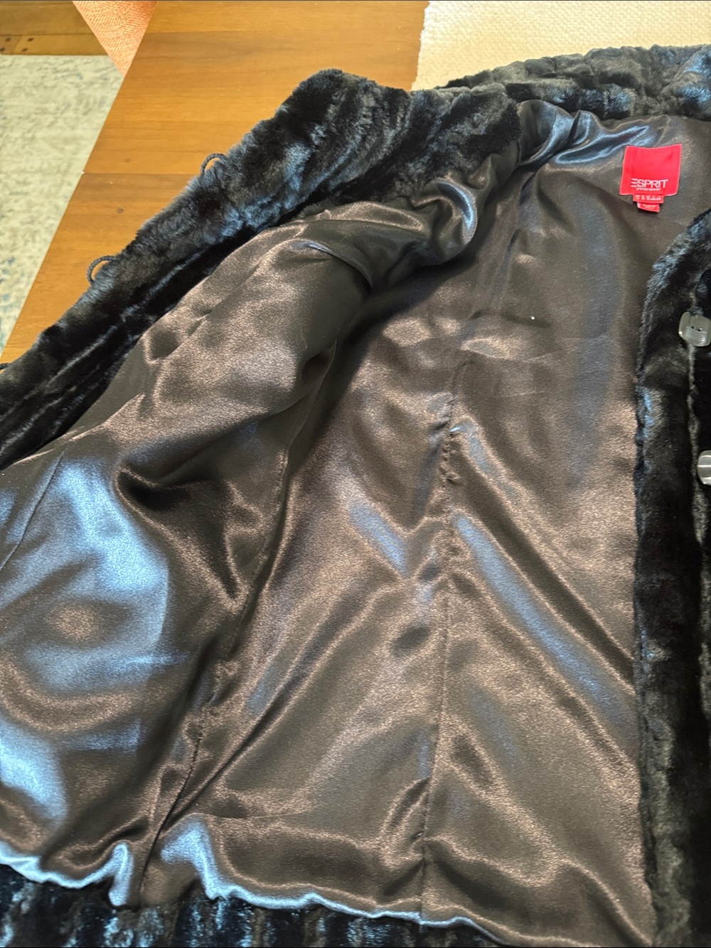 Esprit Black Faux Fur Coat - Women's Plush Button Coat - Picture 5 of 12